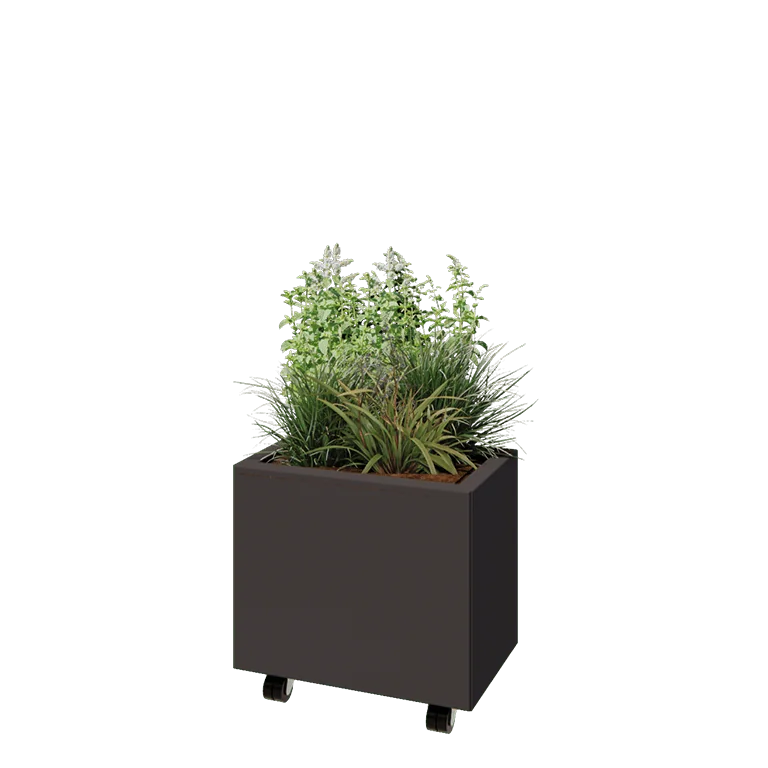 Stalen plantenbak - Rechthoek - 50 x 30 x 40 cm - Andere RAL kleur - Met bodemplaat - Met wielen