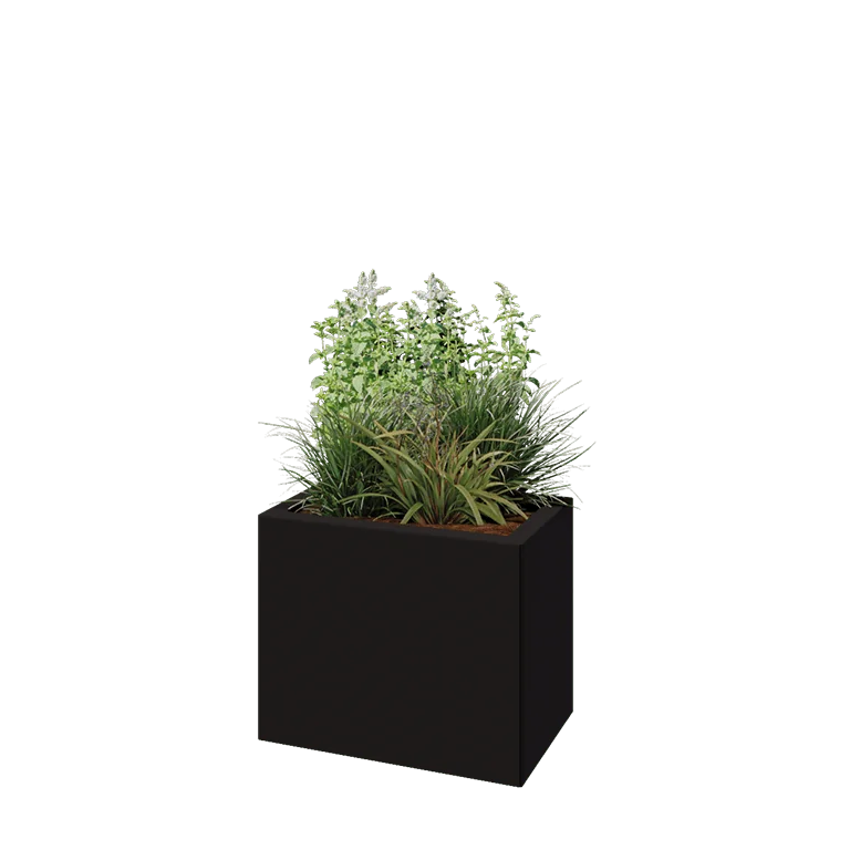 Stalen plantenbak - Rechthoek - 50 x 30 x 40 cm - RAL9005 mat (zwart) - Met bodemplaat