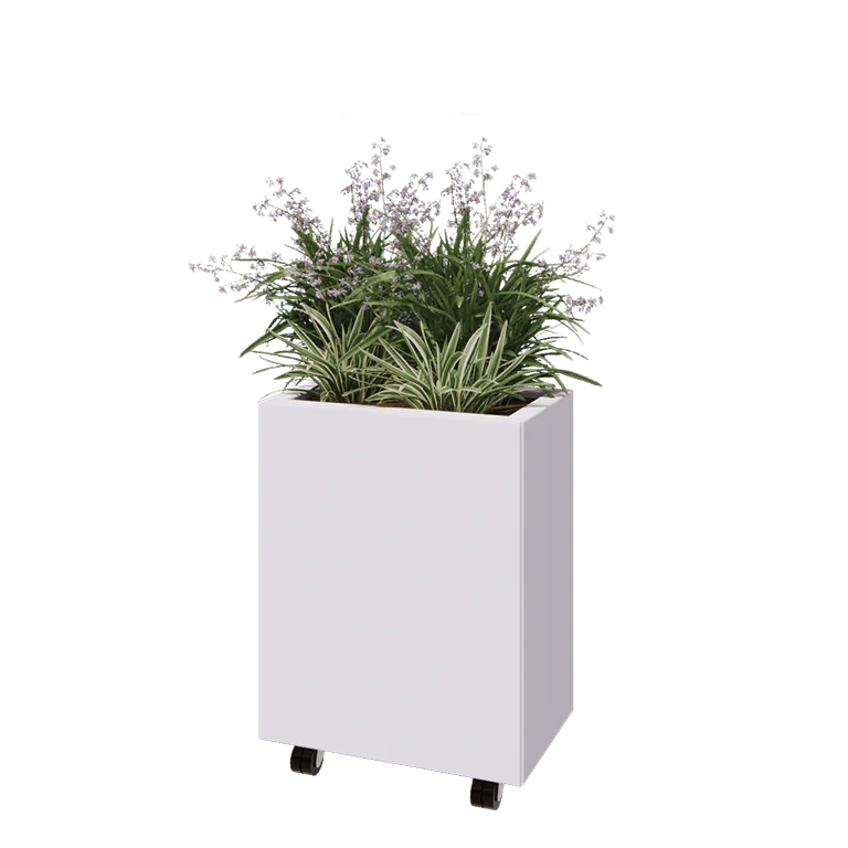 Stalen plantenbak - Rechthoek - 50 x 30 x 60 cm - RAL9010 mat (wit) - Met bodemplaat - Met wielen