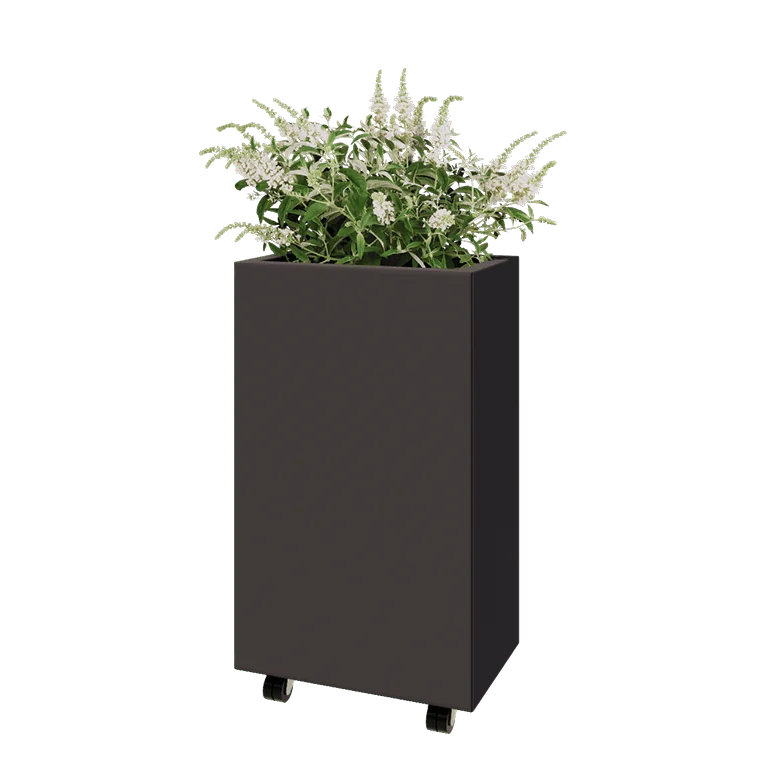 Stalen plantenbak - Rechthoek - 50 x 30 x 80 cm - Andere RAL kleur - Met bodemplaat - Met wielen
