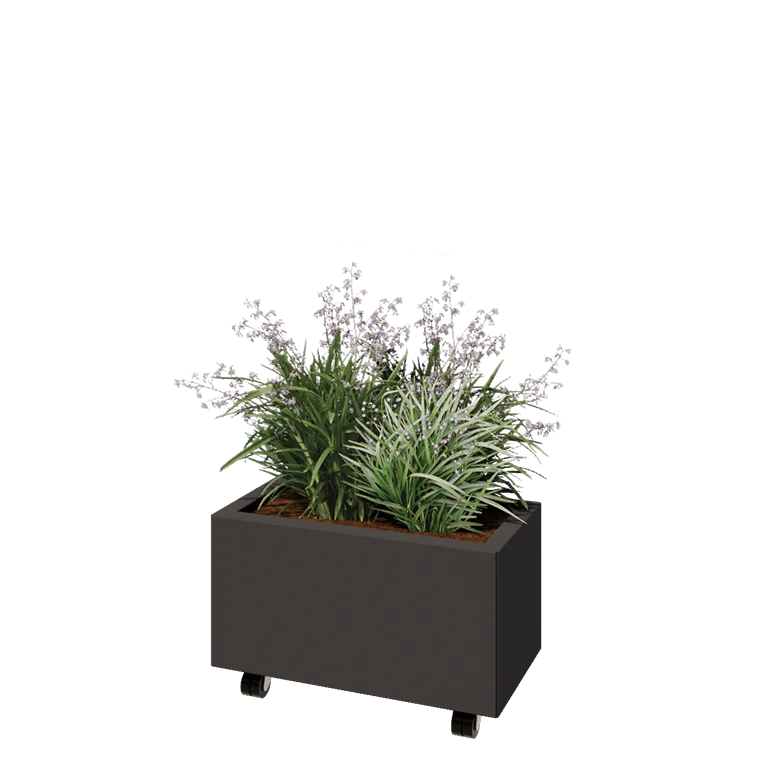 Stalen plantenbak - Rechthoek - 60 x 30 x 30 cm - RAL7016 mat (antraciet grijs) - Met bodemplaat - Met wielen