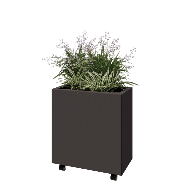Stalen plantenbak - Rechthoek - 60 x 30 x 60 cm - RAL7016 mat (antraciet grijs) - Met bodemplaat - Met wielen