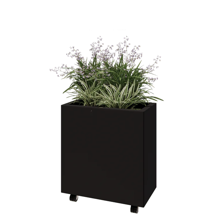 Stalen plantenbak - Rechthoek - 60 x 30 x 60 cm - RAL9005 mat (zwart) - Met bodemplaat - Met wielen