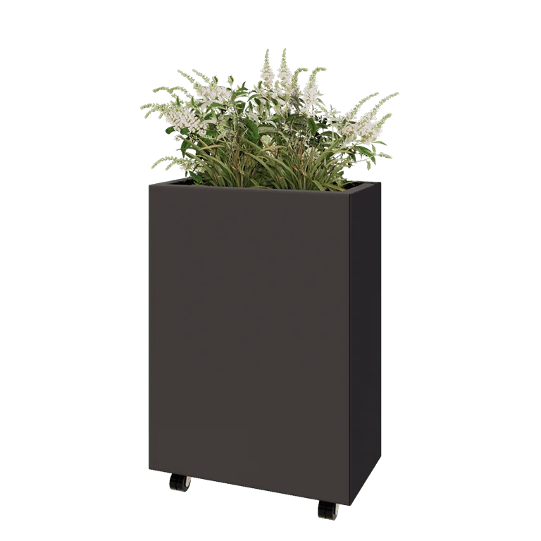 Stalen plantenbak - Rechthoek - 60 x 30 x 80 cm - RAL7016 mat (antraciet grijs) - Met bodemplaat - Met wielen