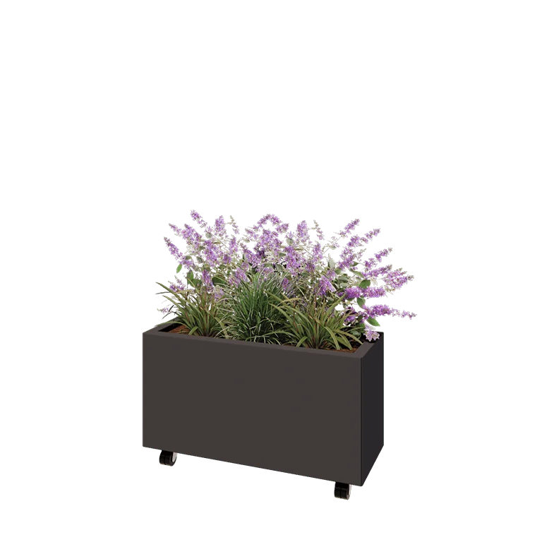 Stalen plantenbak - Rechthoek - 80 x 30 x 40 cm - RAL7016 mat (antraciet grijs) - Met bodemplaat - Met wielen