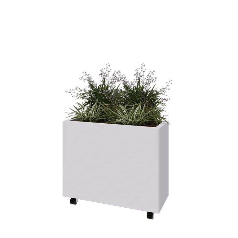 Stalen plantenbak - Rechthoek - 80 x 30 x 60 cm - RAL9010 mat (wit) - Met bodemplaat - Met wielen