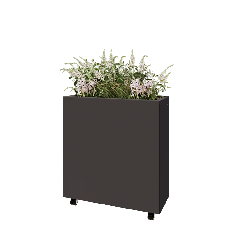 Stalen plantenbak - Rechthoek - 80 x 30 x 80 cm - Andere RAL kleur - Met bodemplaat - Met wielen