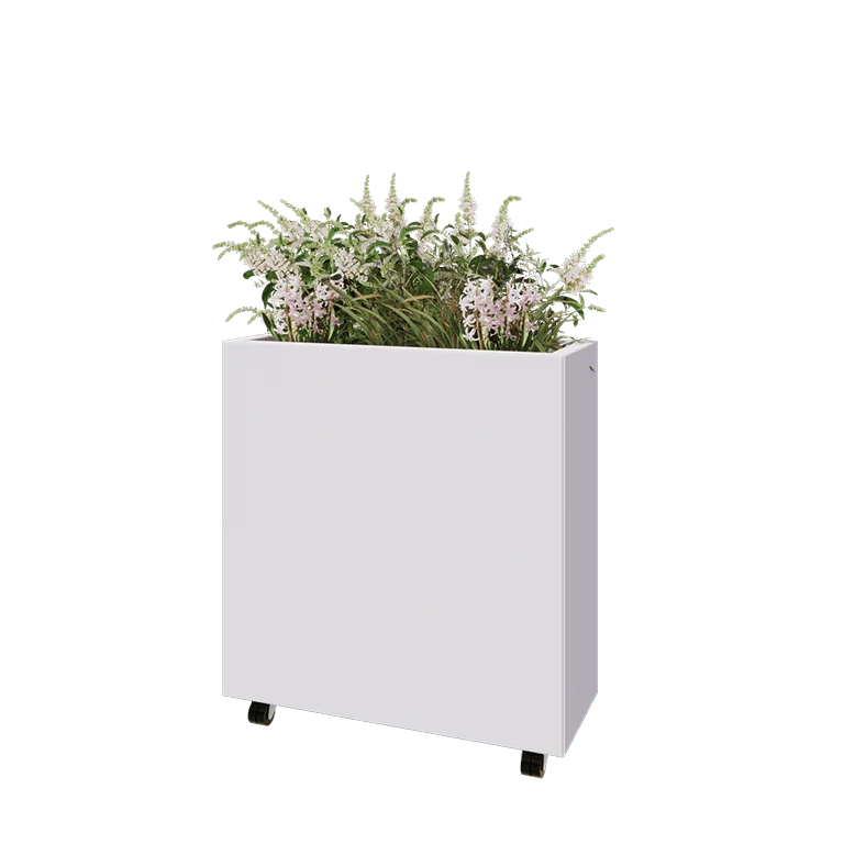 Stalen plantenbak - Rechthoek - 80 x 30 x 80 cm - RAL9010 mat (wit) - Met bodemplaat - Met wielen