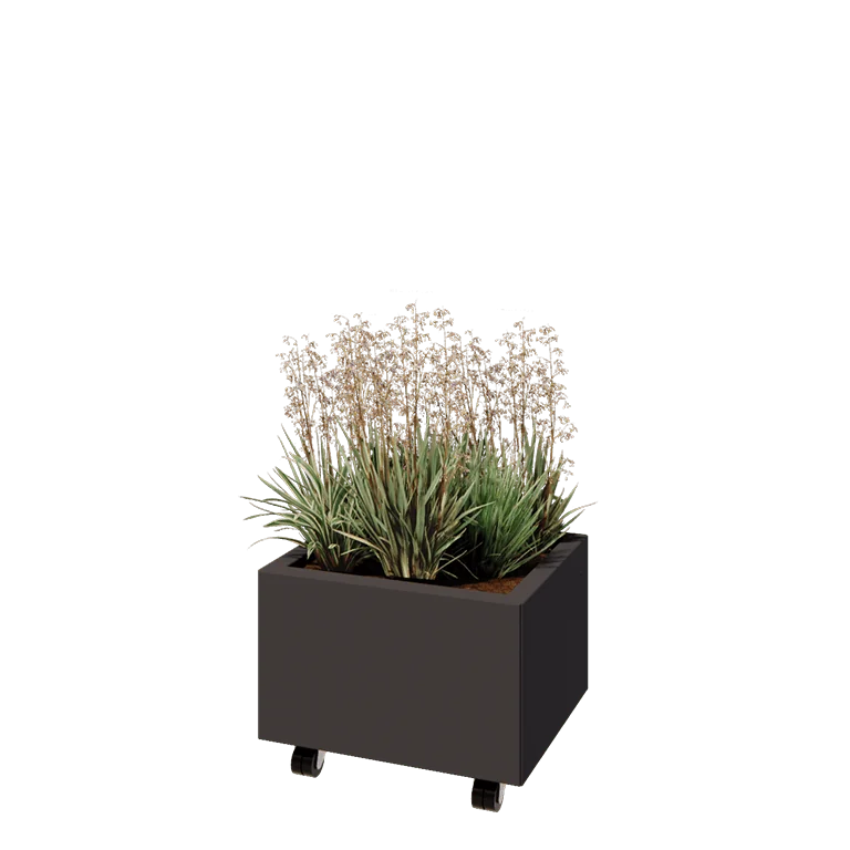 Stalen plantenbak - Rechthoek - 50 x 40 x 30 cm - Andere RAL kleur - Met bodemplaat - Met wielen