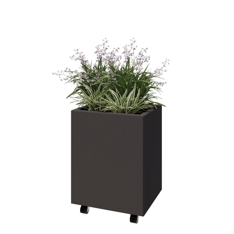 Stalen plantenbak - Rechthoek - 50 x 40 x 60 cm - Andere RAL kleur - Met bodemplaat - Met wielen
