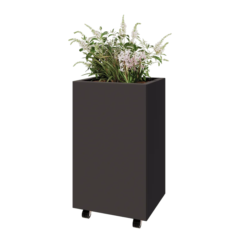 Stalen plantenbak - Rechthoek - 50 x 40 x 80 cm - Andere RAL kleur - Met bodemplaat - Met wielen