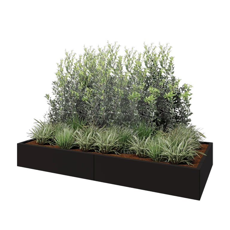 Stalen plantenbak XXL - Rechthoek - 240 x 100 x 30 cm - RAL9005 mat (zwart) - Met bodemplaat