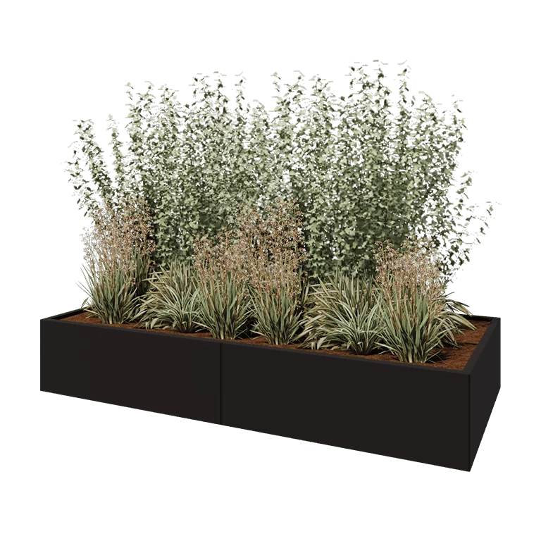 Stalen plantenbak XXL - Rechthoek - 240 x 100 x 40 cm - RAL9005 mat (zwart) - Zonder bodemplaat