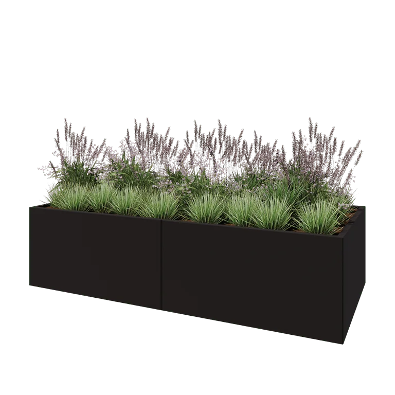Stalen plantenbak XXL - Rechthoek - 240 x 100 x 60 cm - RAL9005 mat (zwart) - Zonder bodemplaat