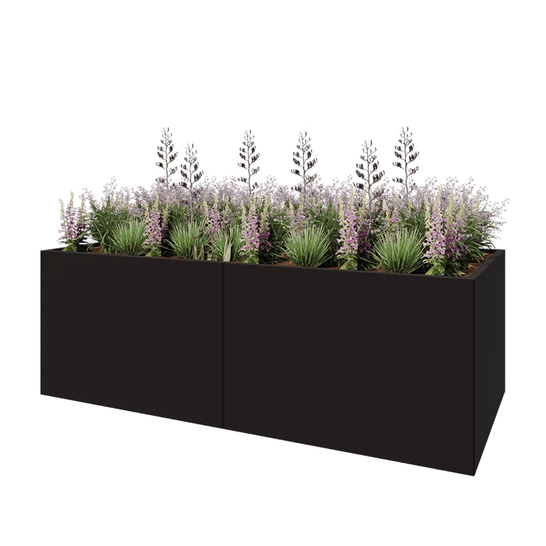 Stalen plantenbak XXL - Rechthoek - 240 x 100 x 80 cm - RAL9005 mat (zwart) - Met bodemplaat