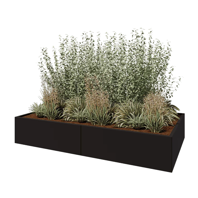 Stalen plantenbak XXL - Rechthoek - 240 x 120 x 40 cm - RAL9005 mat (zwart) - Met bodemplaat