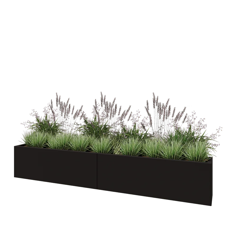 Stalen plantenbak XXL - Rechthoek - 240 x 30 x 40 cm - RAL9005 mat (zwart) - Zonder bodemplaat
