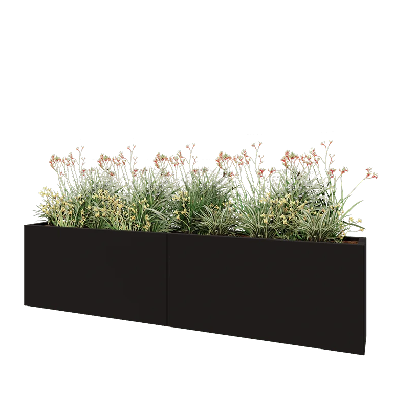 Stalen plantenbak XXL - Rechthoek - 240 x 30 x 60 cm - RAL9005 mat (zwart) - Zonder bodemplaat