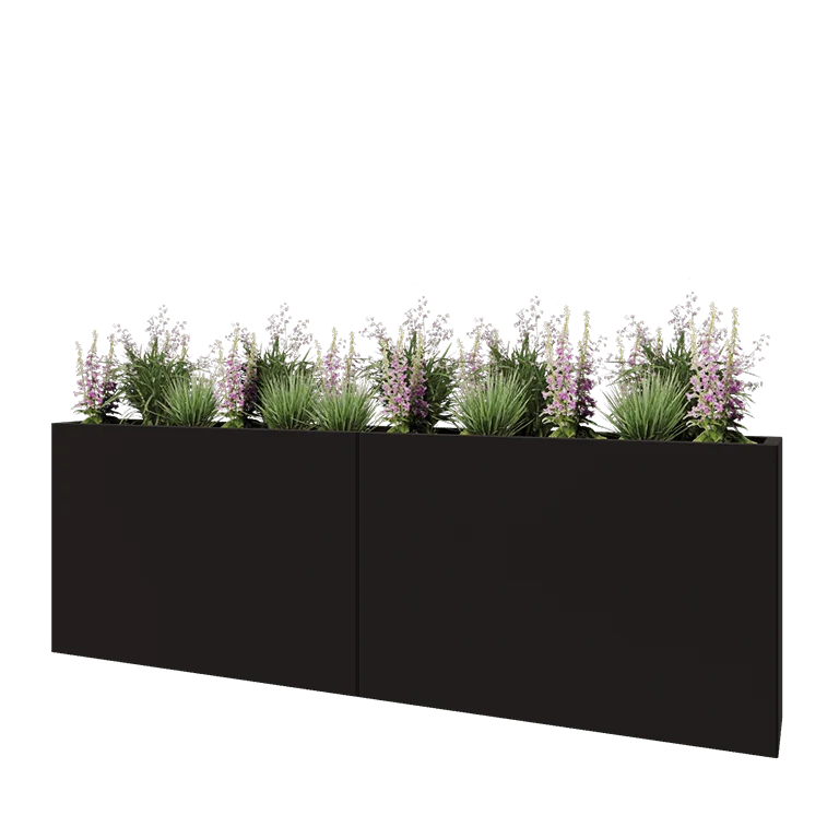 Stalen plantenbak XXL - Rechthoek - 240 x 30 x 80 cm - RAL9005 mat (zwart) - Met bodemplaat