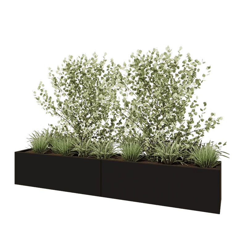 Stalen plantenbak XXL - Rechthoek - 240 x 40 x 40 cm - RAL9005 mat (zwart) - Met bodemplaat