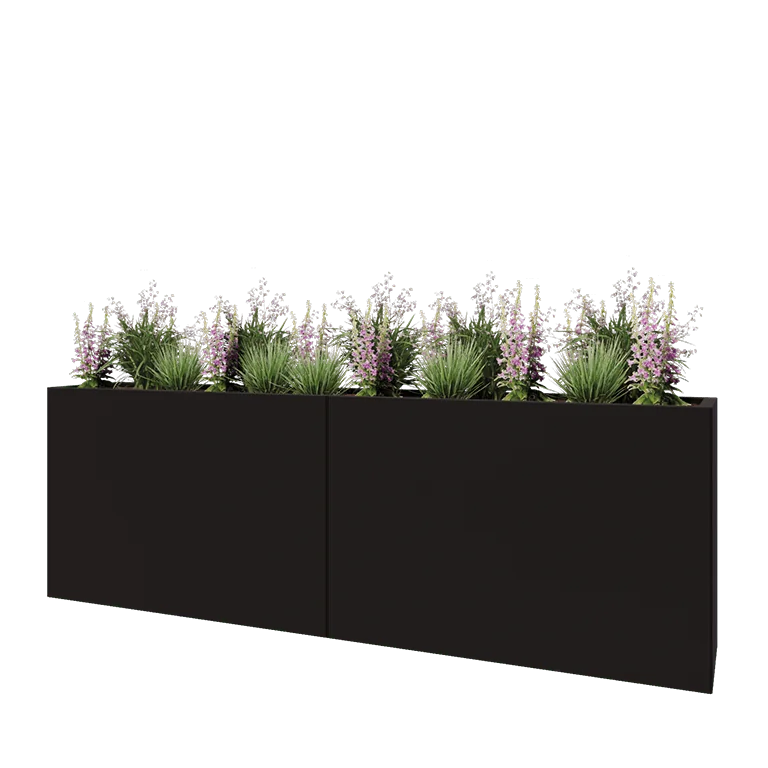 Stalen plantenbak XXL - Rechthoek - 240 x 40 x 80 cm - RAL9005 mat (zwart) - Met bodemplaat