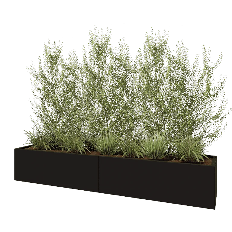 Stalen plantenbak XXL - Rechthoek - 240 x 50 x 40 cm - RAL9005 mat (zwart) - Met bodemplaat