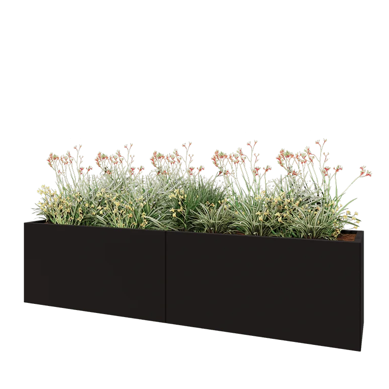 Stalen plantenbak XXL - Rechthoek - 240 x 50 x 60 cm - RAL9005 mat (zwart) - Met bodemplaat