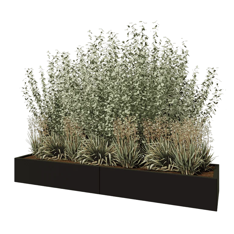 Stalen plantenbak XXL - Rechthoek - 240 x 60 x 30 cm - RAL9005 mat (zwart) - Met bodemplaat