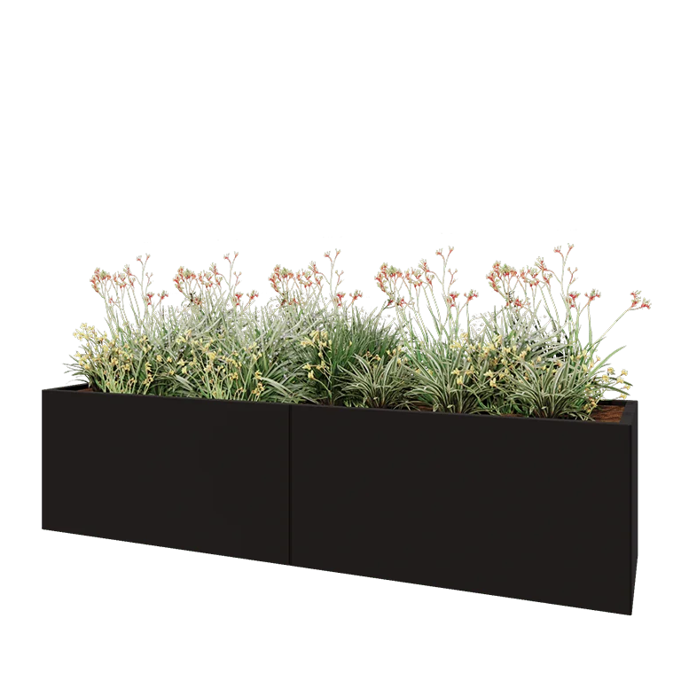 Stalen plantenbak XXL - Rechthoek - 240 x 60 x 60 cm - RAL9005 mat (zwart) - Zonder bodemplaat