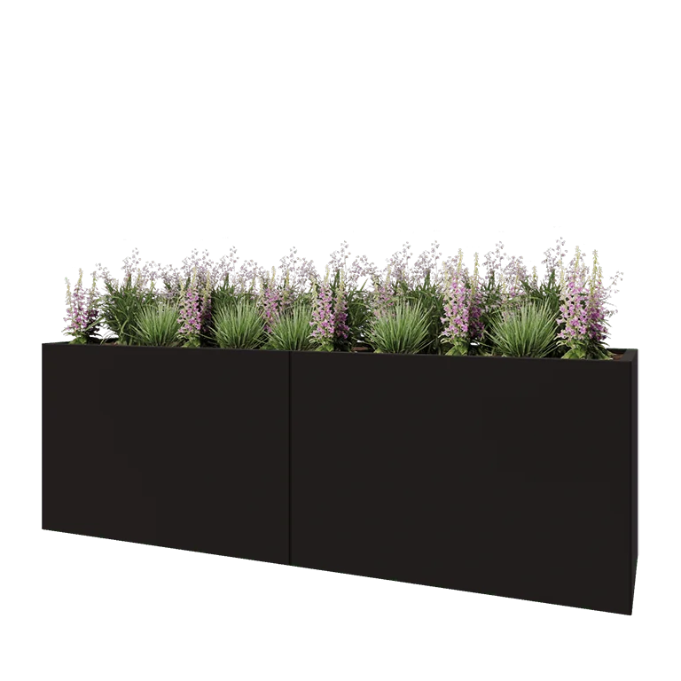 Stalen plantenbak XXL - Rechthoek - 240 x 60 x 80 cm - RAL9005 mat (zwart) - Met bodemplaat
