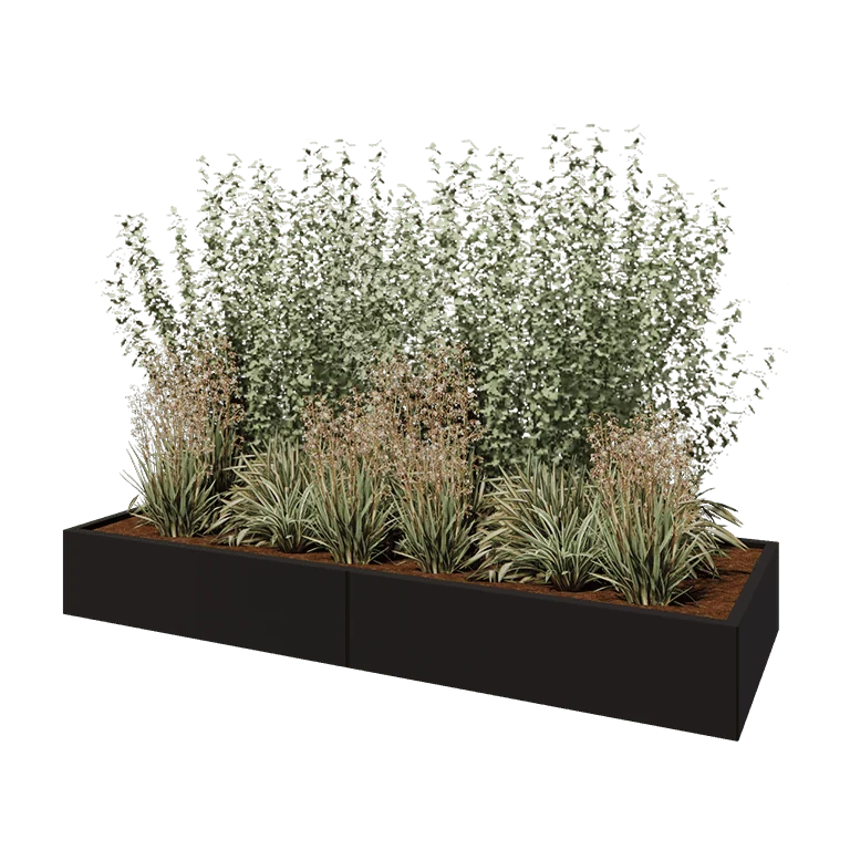 Stalen plantenbak XXL - Rechthoek - 240 x 80 x 30 cm - RAL9005 mat (zwart) - Met bodemplaat