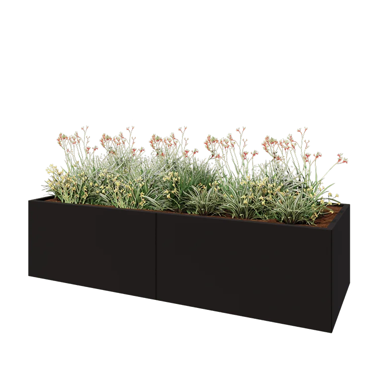 Stalen plantenbak XXL - Rechthoek - 240 x 80 x 60 cm - RAL9005 mat (zwart) - Met bodemplaat