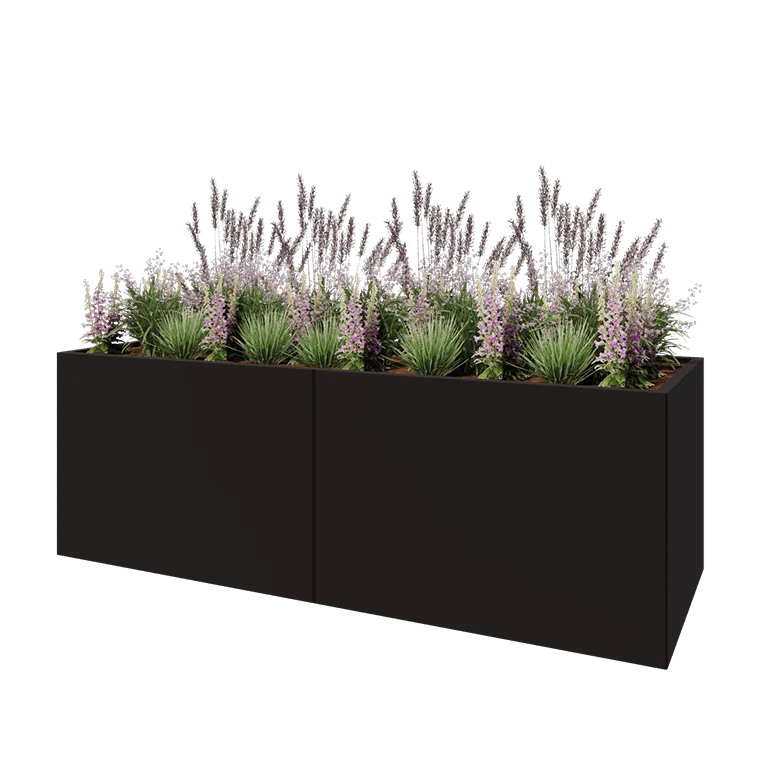 Stalen plantenbak XXL - Rechthoek - 240 x 80 x 80 cm - RAL9005 mat (zwart) - Met bodemplaat