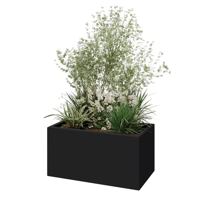 Polyester plantenbak - Rechthoek - 80 x 40 x 40 cm - RAL7021 mat (zwartgrijs) - Met bodem