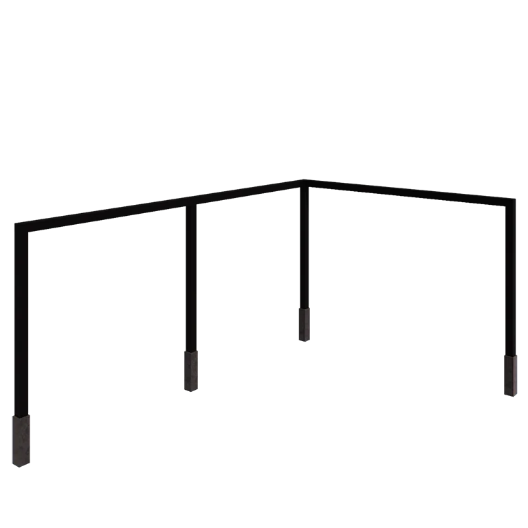 Stalen pergola - Hoek - 600 x 412 x 230 cm - RAL9005 mat (zwart) - Met betonpoer
