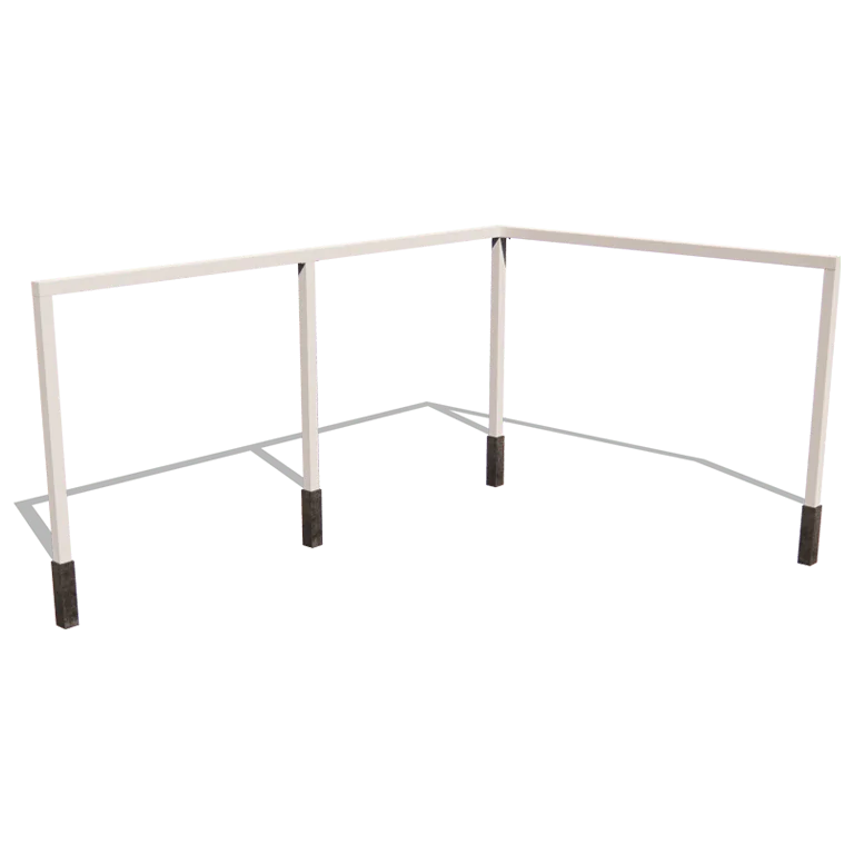 Stalen pergola - Hoek - 600 x 412 x 230 cm - RAL9010 mat (wit) - Met betonpoer