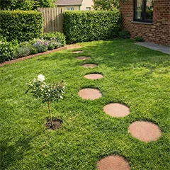 Cortenstaal staptegels voor een strak tuinpad met een natuurlijke uitstraling